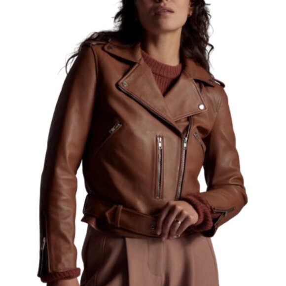 QUINCE Leather Moto Jacket – Cognac Brown – Small – NWOT - Picture 6 of 15